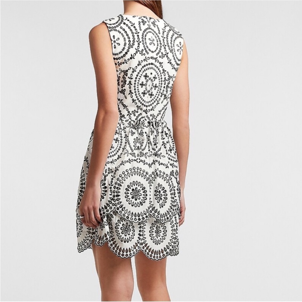 Express Black & White Embroidered Eyelet Tiered Fit & Flare Dress - Picture 2 of 12